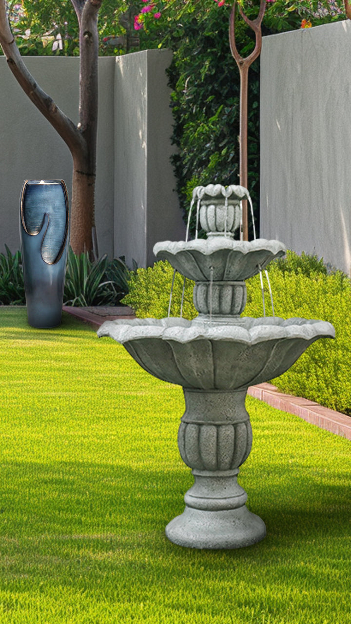 fountain with fire - modern backyard fire water fountain nightscape