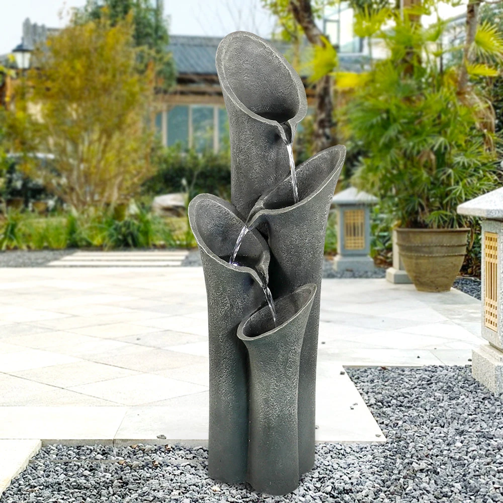 modern water feature kit with LED lights on patio