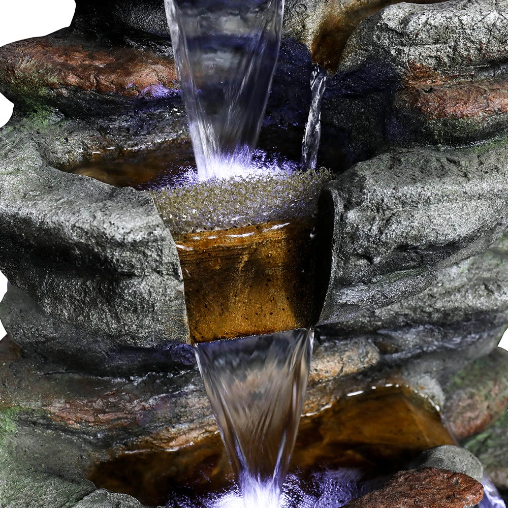 battery operated fountain with LED lights at night