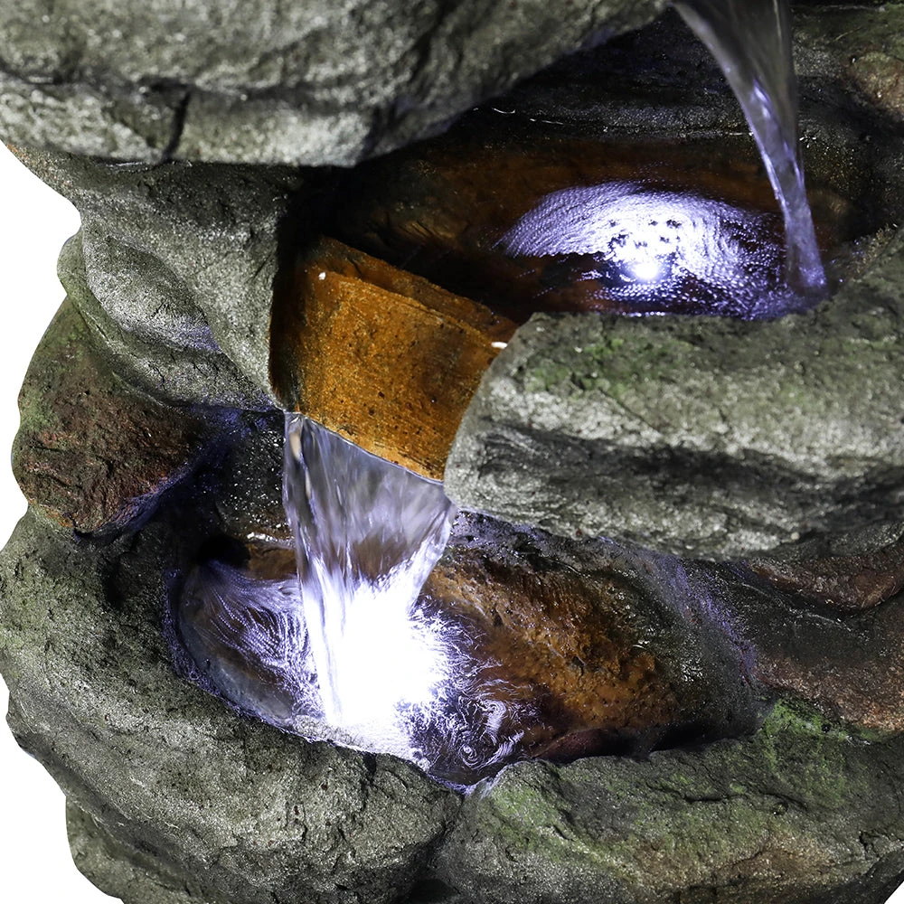 homeowner installing fountain decorations