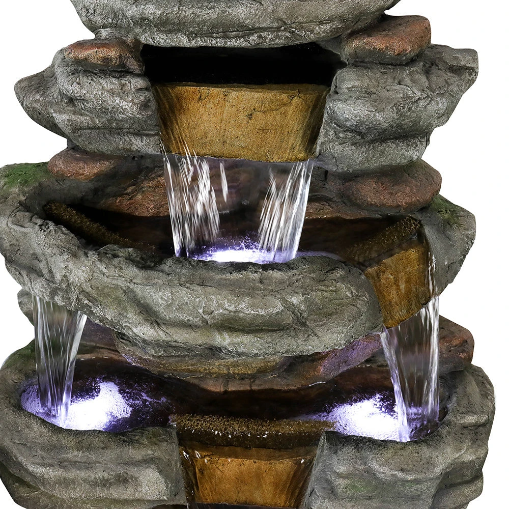 pot water fountains outdoor - five tier pot fountain with warm LED lights