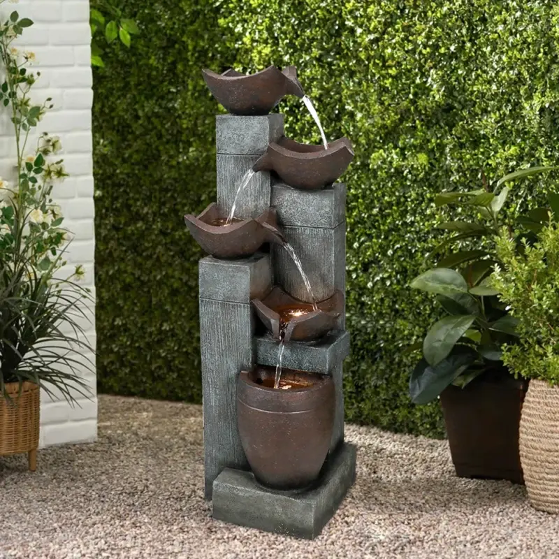 39.7”H 5-Tiered Garden Outdoor Fountain with Warm LED Lights