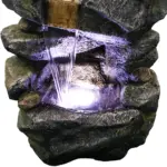 40in 4-Tiered Rock Outdoor Fountain with White LED Lights