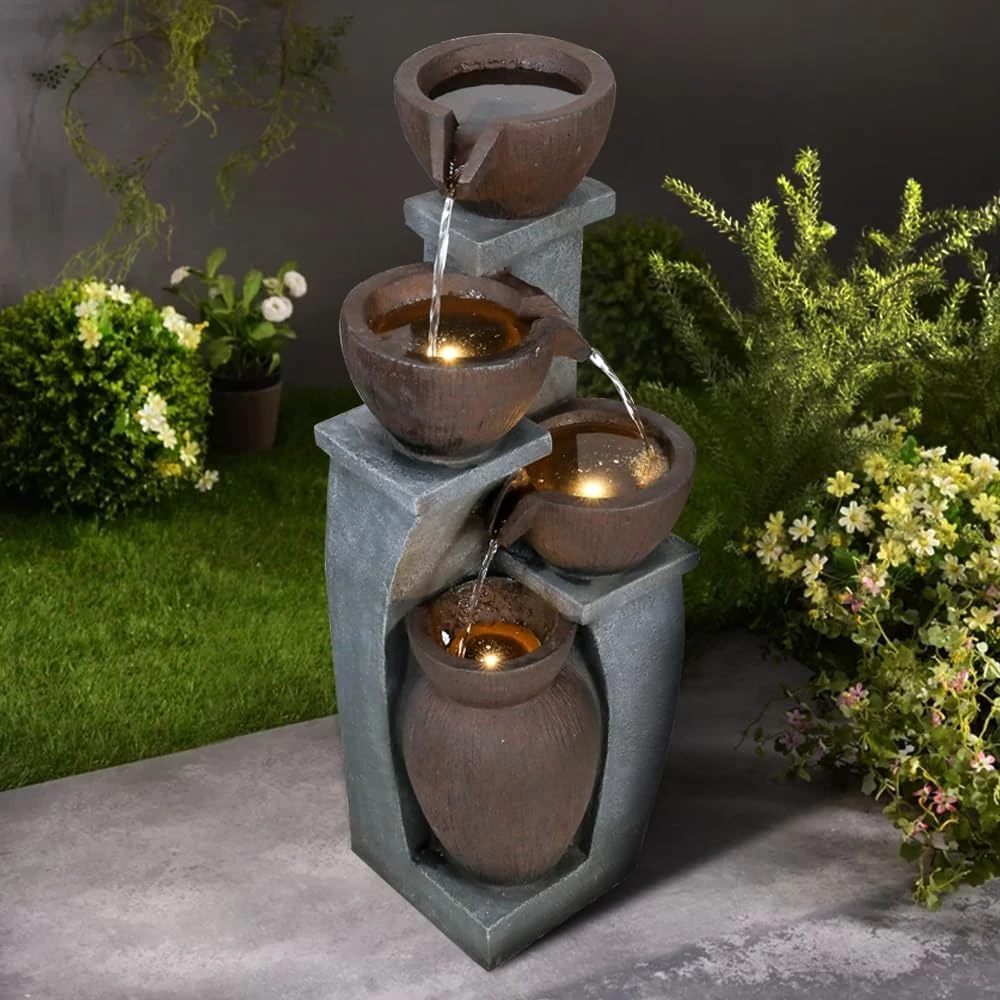 A modern bird bath gardens setup with native shrubs providing a safety corridor for small birds, showcasing ideal placement and design