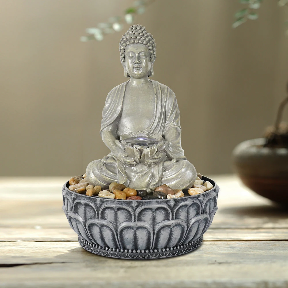 buddha bird bath resin tabletop fountain with LED light black