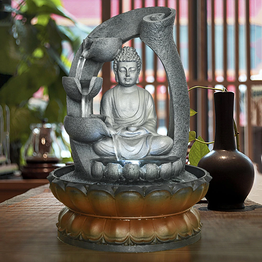 japanese bird baths indoor tiered resin buddha tabletop fountain with LED light