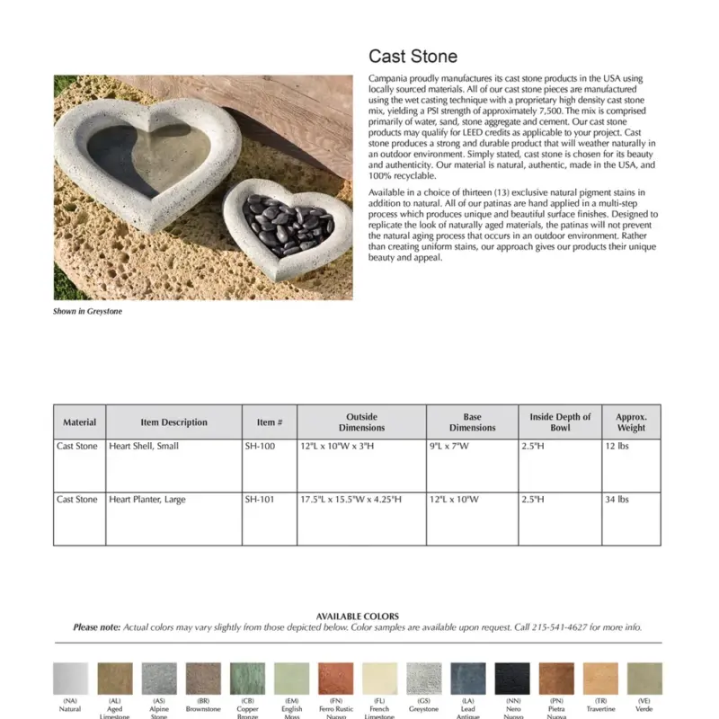 Large Heart Shell Cast Stone Birdbath Custom Brand AND100 - view 2